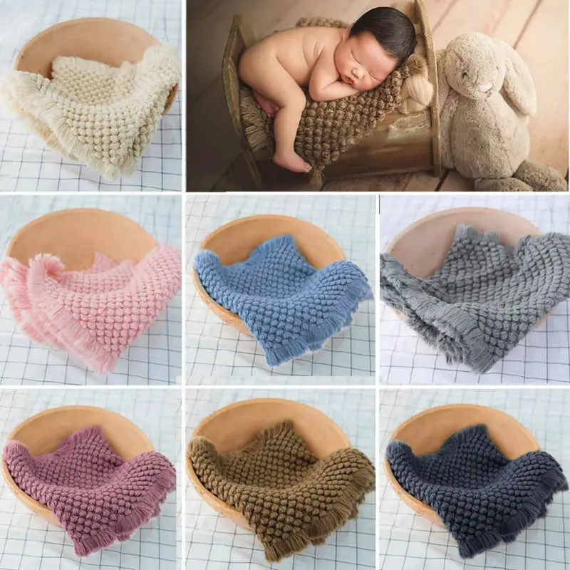 

Cotton Wool Crochet Baby Blanket Newborn Photography Props Shooting Basket Filler Chunky Knit Pad