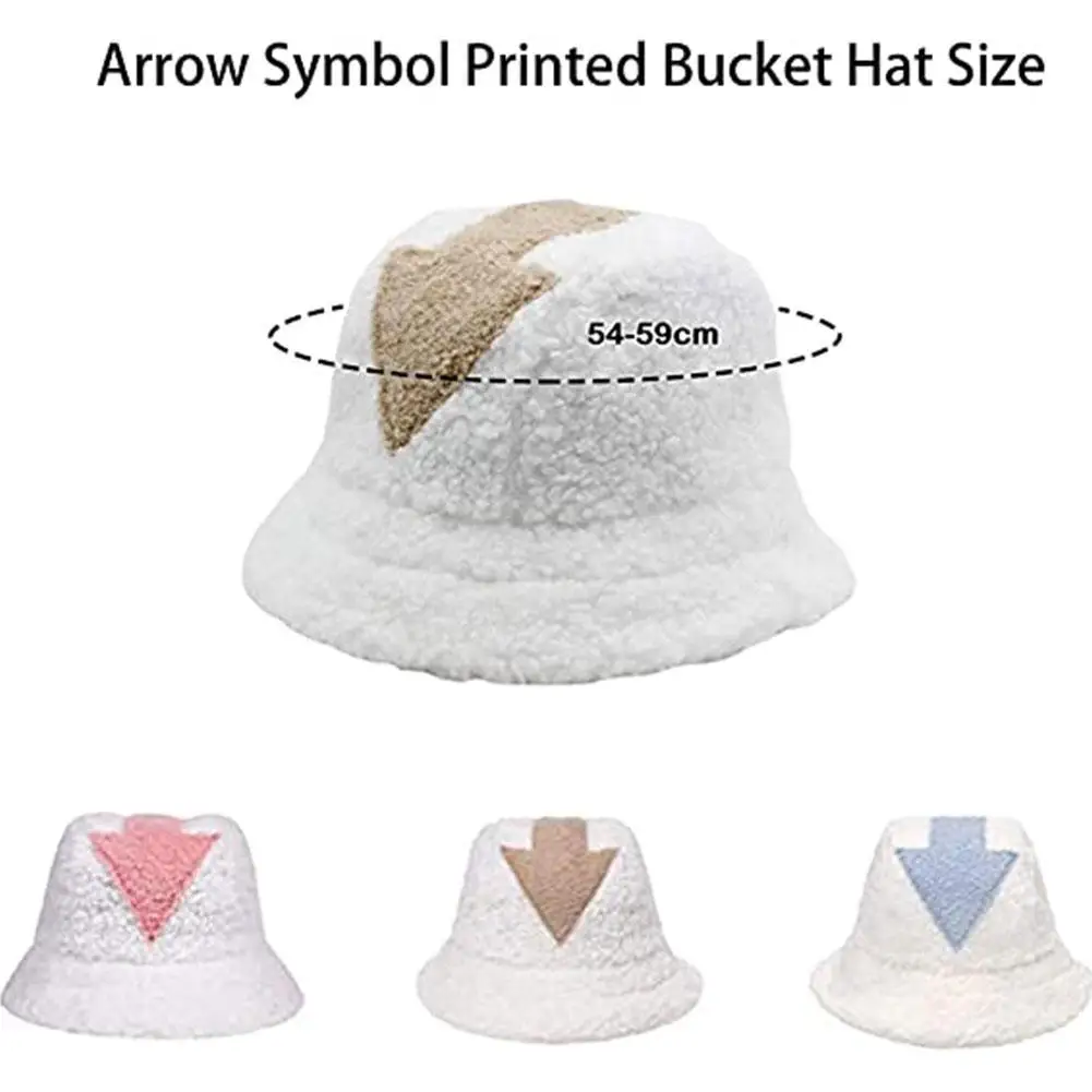 

3 Color Fashion Bucket Flat Top Lamb Wool Winter Warm Fishing Caps Faux Fur Swag Arrow Symbol Printed Hat Men Women Tide Hats