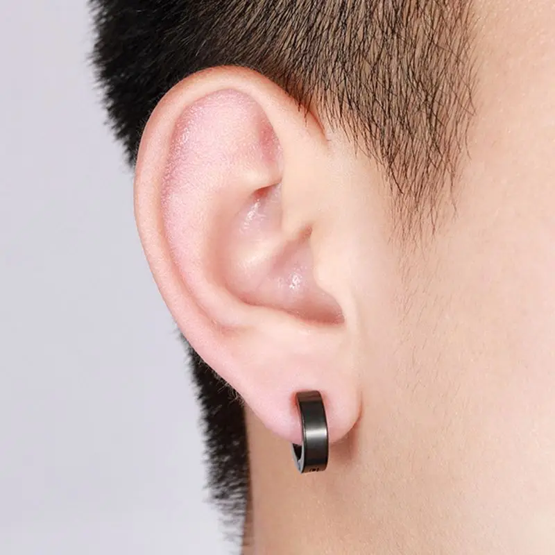 

Black Matt Stripe Stainless Steel Hoop Earrings Titanium Steel for Men & Women 45BC