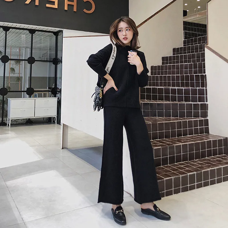 Весенний вязаный женский свитер брючный костюм для женщин комплект из двух