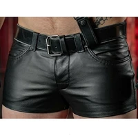 mens sexy slim pu leather shorts fitness sports punk style shorts without belt s 5xl