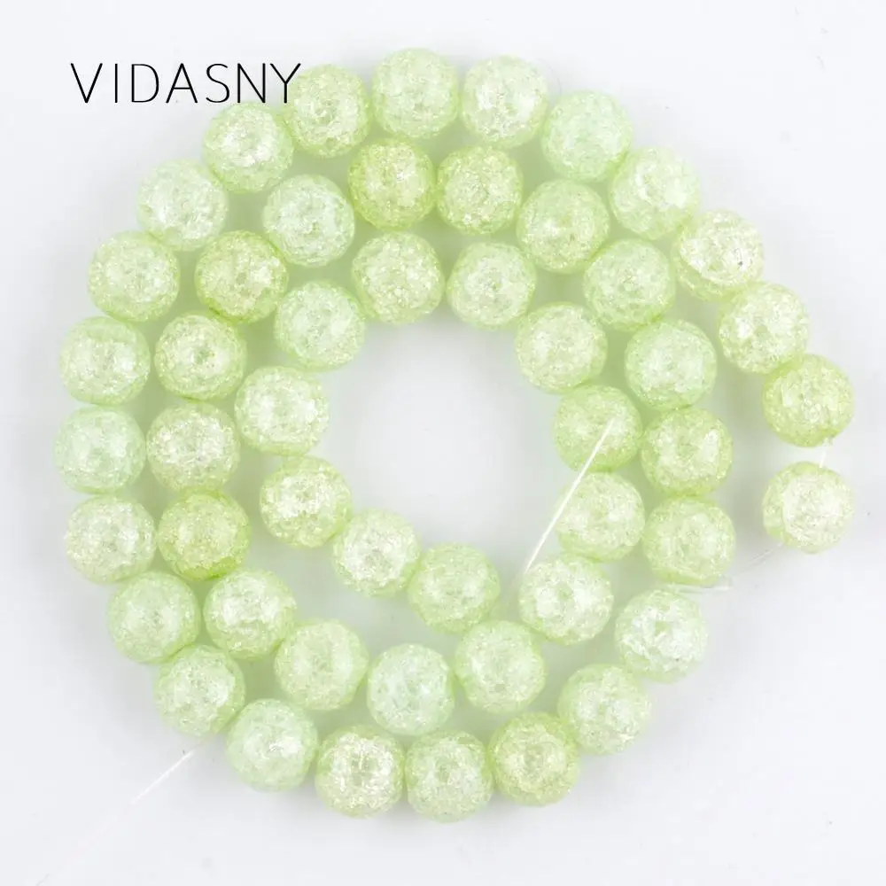 

Natural Light Green Crack Crystal Beads For Jewelry Making 6mm-12mm Round Loose Stone Beads Diy Bracelet Necklace 15'' Wholesale