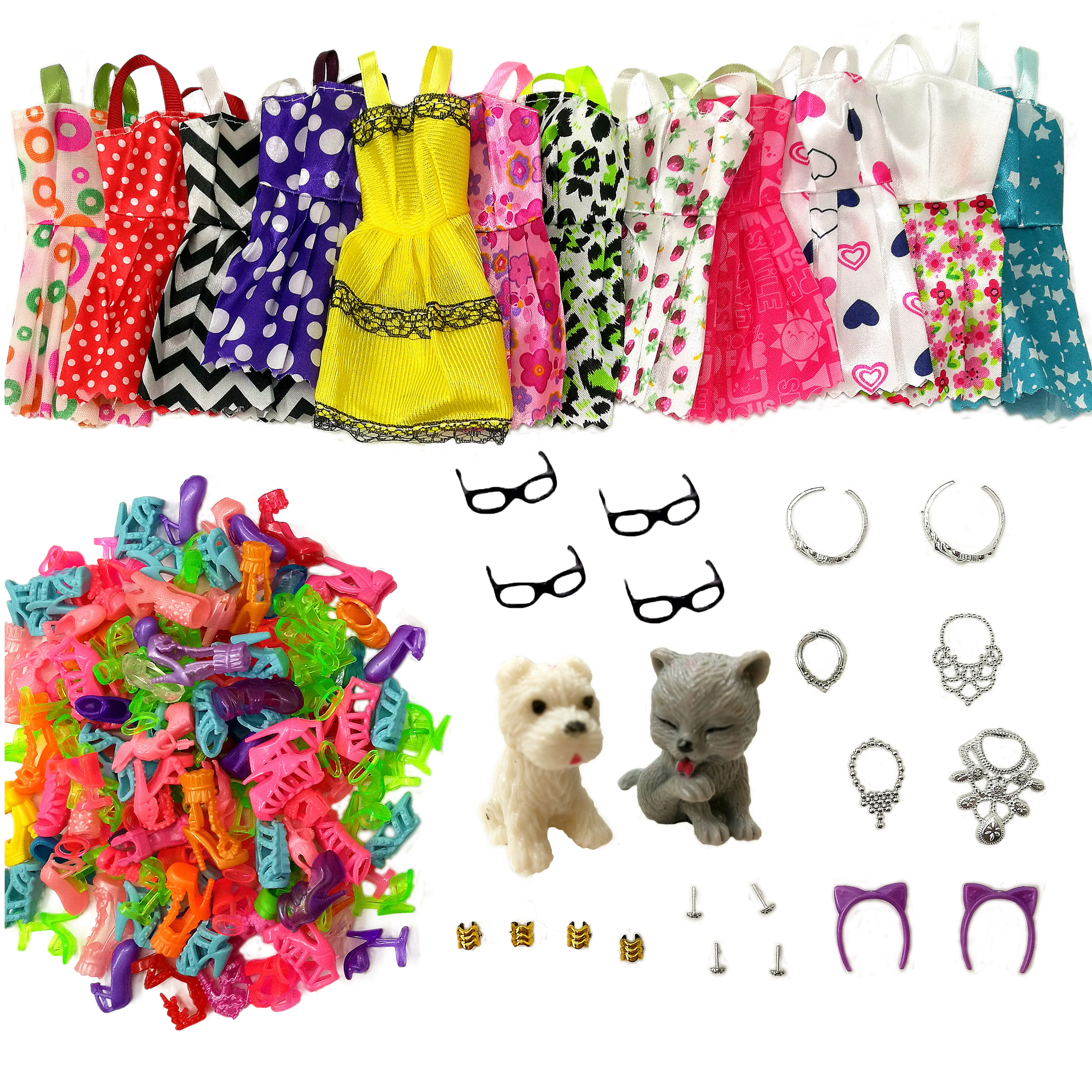 34 шт./комплект аксессуары для кукол = 8 шт. обуви + 4 колье стакана 2 короны куклы