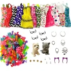 34 шт.Набор аксессуары для кукол = 8 шт. обуви + 4 Ожерелья 4 очки 2 короны 2 кукольных питомца + 8 шт. Кукольное платье Одежда для куклы Барби