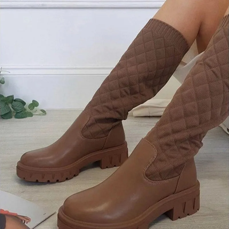 

Женские модные сапоги выше колена, женские ботильоны с ремешком на щиколотке, удобная женская обувь из искусственной кожи на молнии и толст...