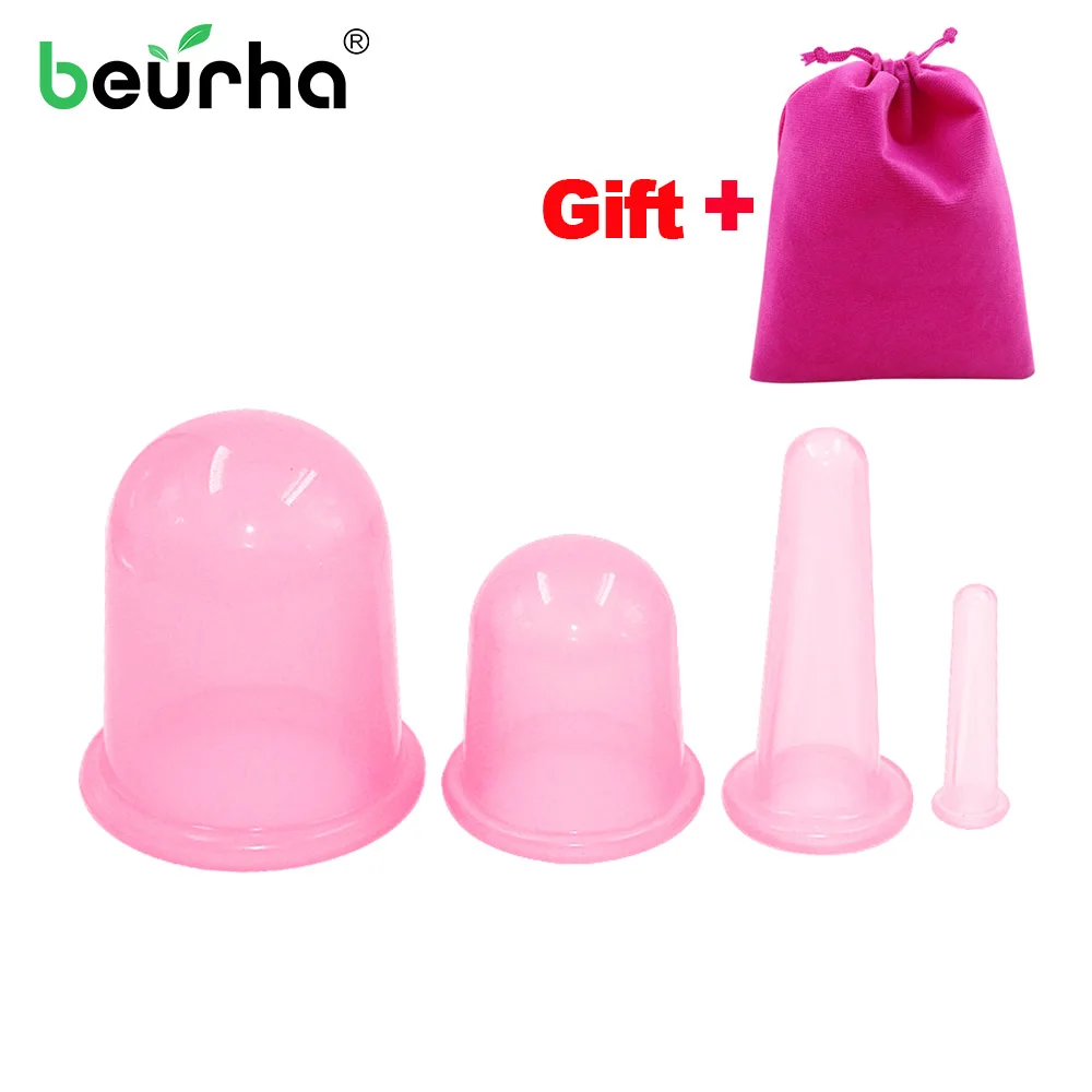 1 set Pink 1 шт. S/M/L/XL силиконовые вакуумные чашки для расслабления шеи спины медицинский массажер банки для антицеллюлитного здоровья с мешком - Цвет: 1 set Pink