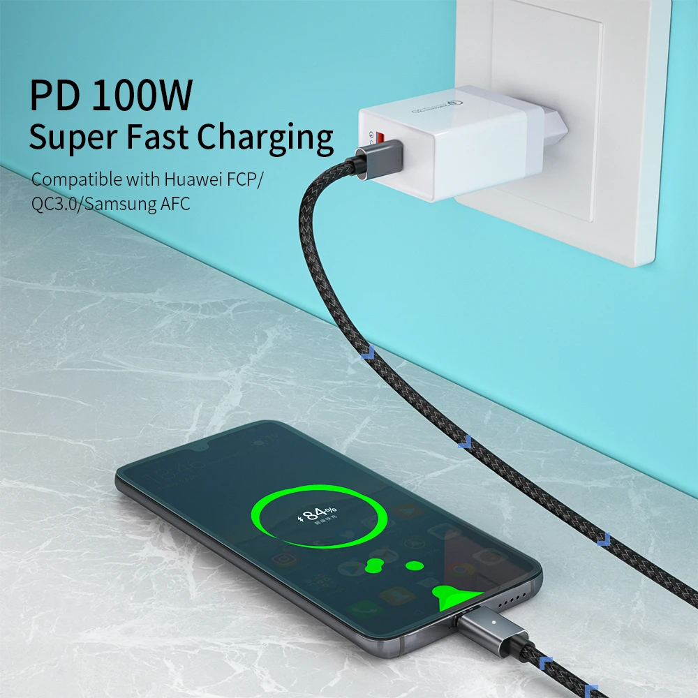 Магнитный кабель USB C к Type для Samsung S20 Xiaomi 10 Redmi Быстрая зарядка 4 0 PD 100 Вт быстрая