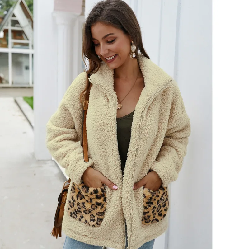 Элегантная верхняя одежда на молнии пальто леопардовое лоскутное из