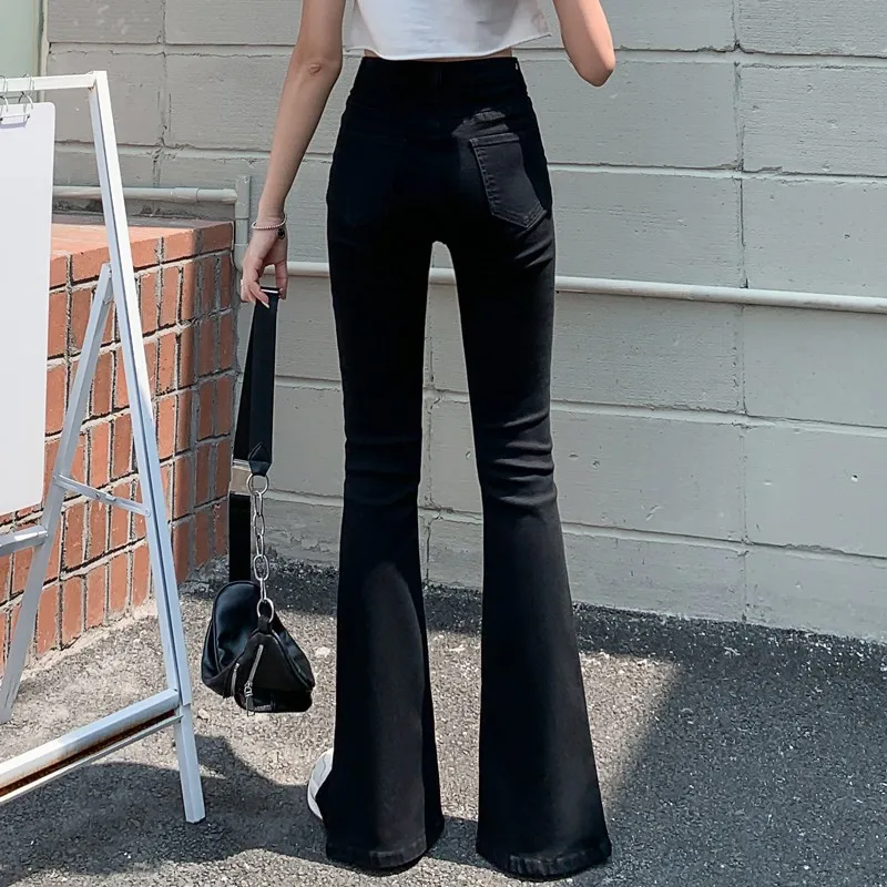 High Waist Split Flare Skinny Jeans Woman Korean Stretch Bell Bottom Mom Jeans Plus Size Denim Pants Jean Taille Haute Femme