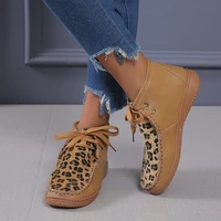 2020 women leopard print ankle boots woman lace up pu leather womens short boots female autumn winter footwear botas de mujer