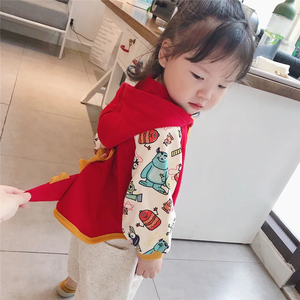 Tonytaobaby/осенняя одежда Новая детская Худи с принтом динозавра и монстра Толстовки