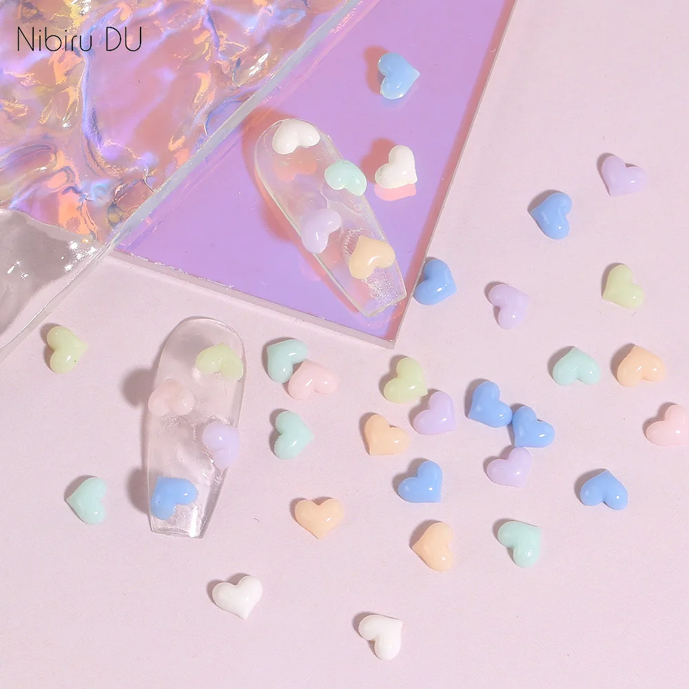 

50Pcs/Pack Nail Art Decoration Gradient Love Heart Shaped Resin Freshing For DIY Manicure Nail Charms Accessories Design