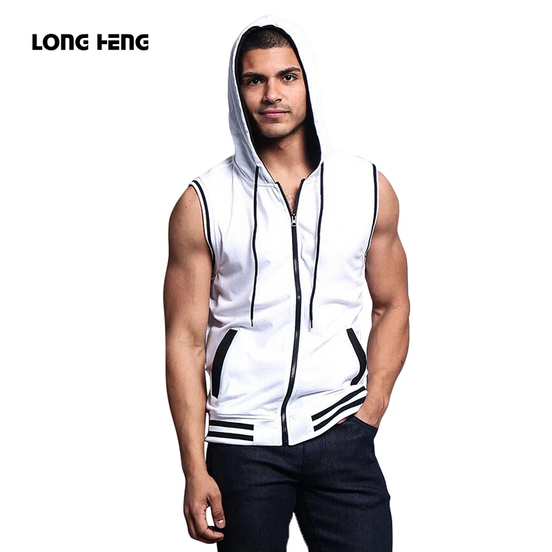 

LONGHENG 2020 new fashionable solid color hooded zippered sleeveless vest