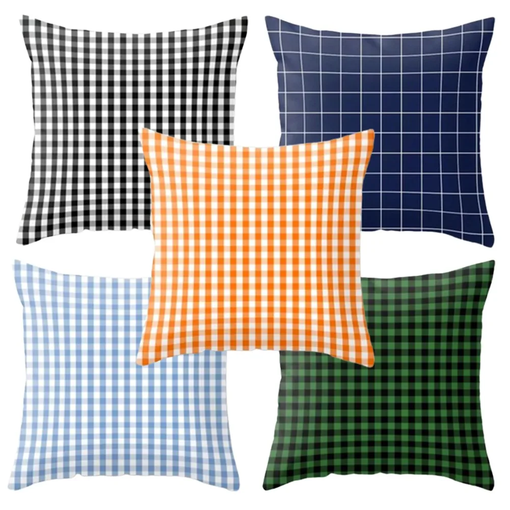 

2PCS Cotton Linen Plaid Cushion Cover 45x45cm Square Print Pillow Case Sofa Cushion Bed Pillow Cover Home Decoration Car Cushion
