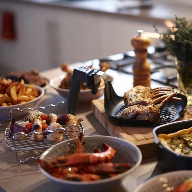 

Air Fryer Rack Fits All 3.7QT 5.8QT Multi-Purpose Double Layer Rack with Skewers Compatible for Phillips, Gowise Etc