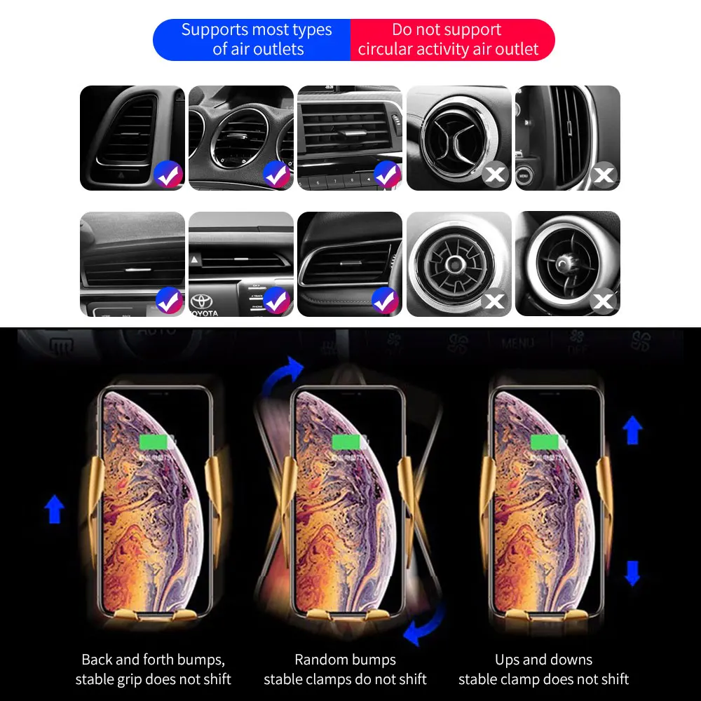 

Magic Clip R1 Car Holder Wireless Charger for iphone x 8 8Plus Samsung GalaxyS6 edgs S8+ Note8 for xiaomi MIX2 huawei P40 P30