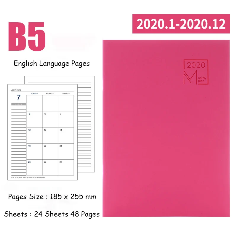 Rose Red Agenda планировщик Органайзер B5 дневник записная книжка и журнал полный английский язык Еженедельный ежемесячный блокнот мини-книга для путешествий - Цвет: Rose Red