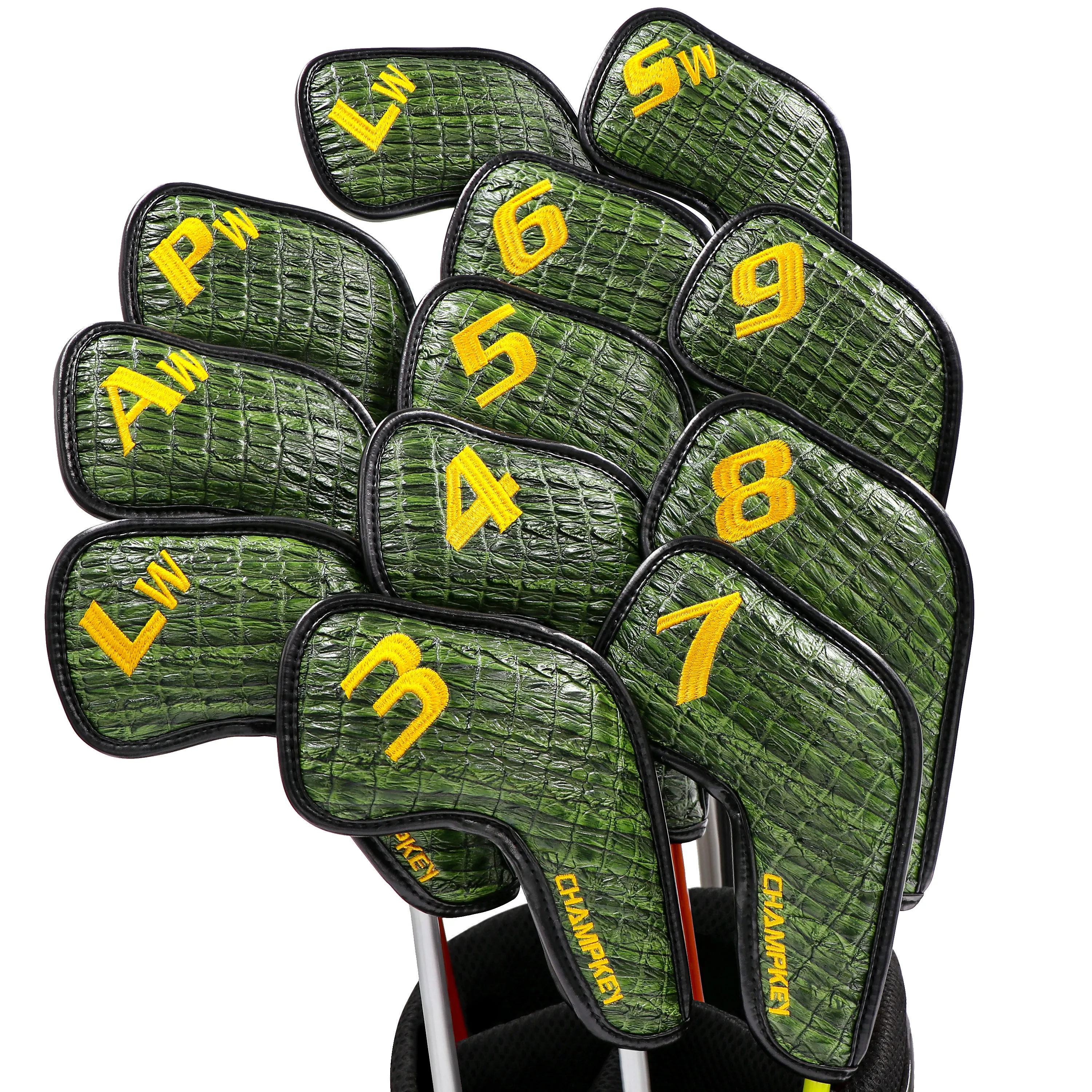 NEW Champkey Golf Iron Headcover 12pcs/set with Closure New Green Color Snake Thick PU Leather Surface | Спорт и развлечения
