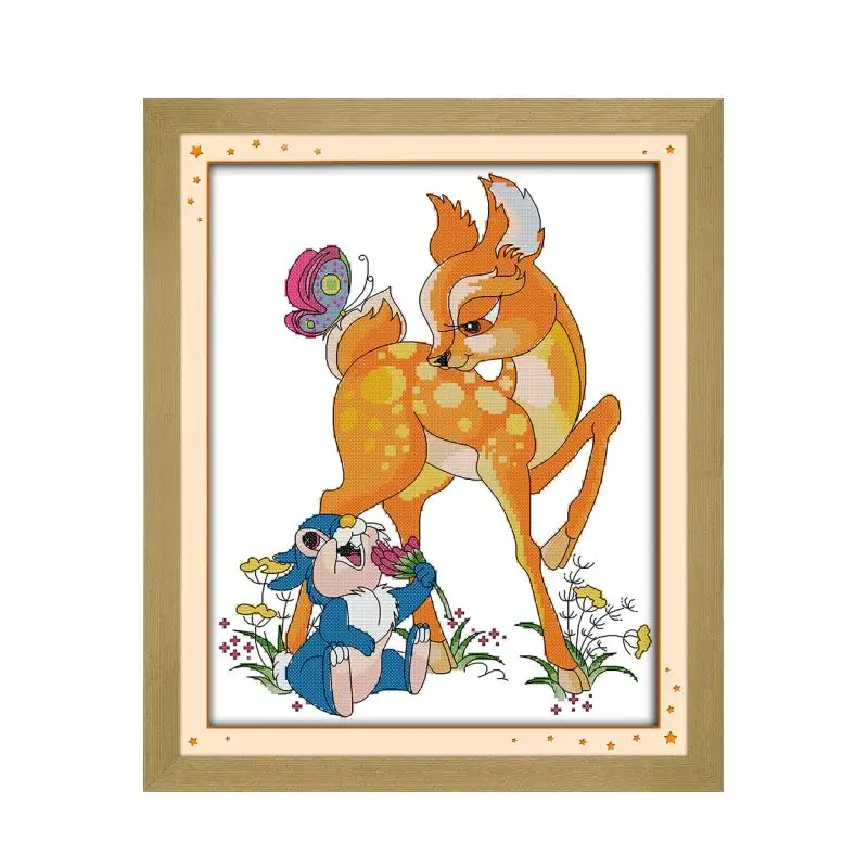 Набор для вышивки крестиком олень и кролик (2) цветная нить DMC из мультфильма 14ct 11ct