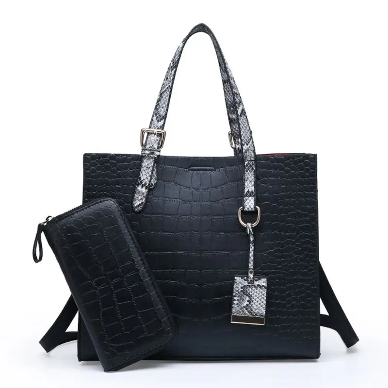 

1 Set PU Ladies Handbag Solid Color Leather Grain with Wallet Elegant Style Women Shoulder Bag for Party Daily Use