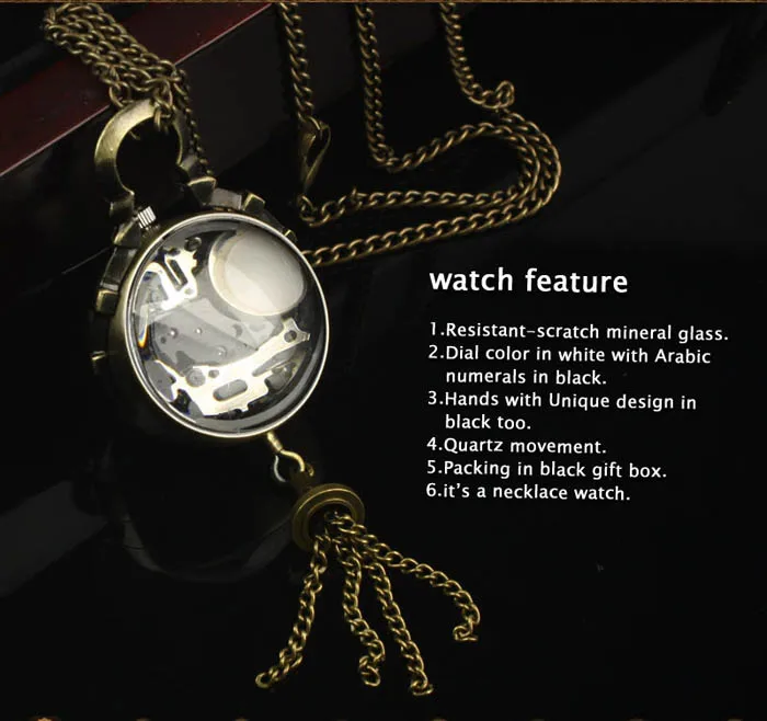 

Vintage Bronze Quartz Ball Glass Pocket Watch Smooth Steel Quartz Pocket Watch Vintage Roman Nmber Dial Pendant Fob Watch Gifts