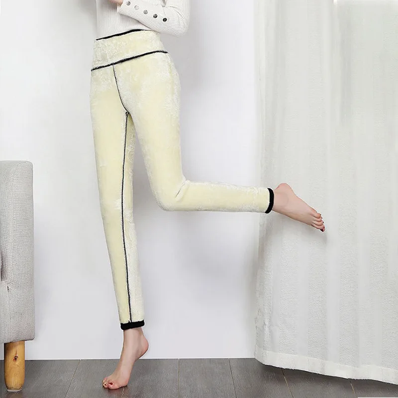 

Warm Women Pants Winter Skinny Thick Velvet Wool Fleece Leggins Trousers Lambskin Cashmere Pants Female Leggings