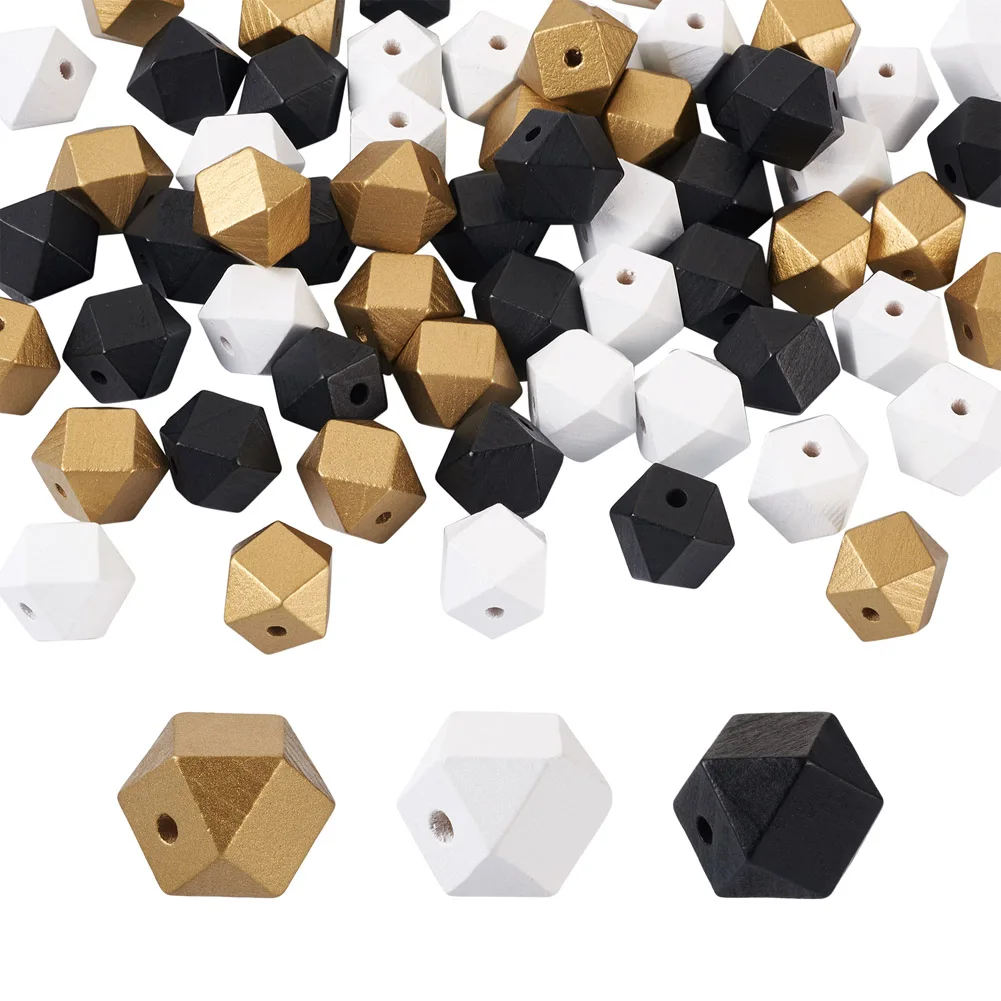 

60Pcs 3 Colors Spray Painted Natural Wooden Beads Polygon Mixed Color 20pcs/colors