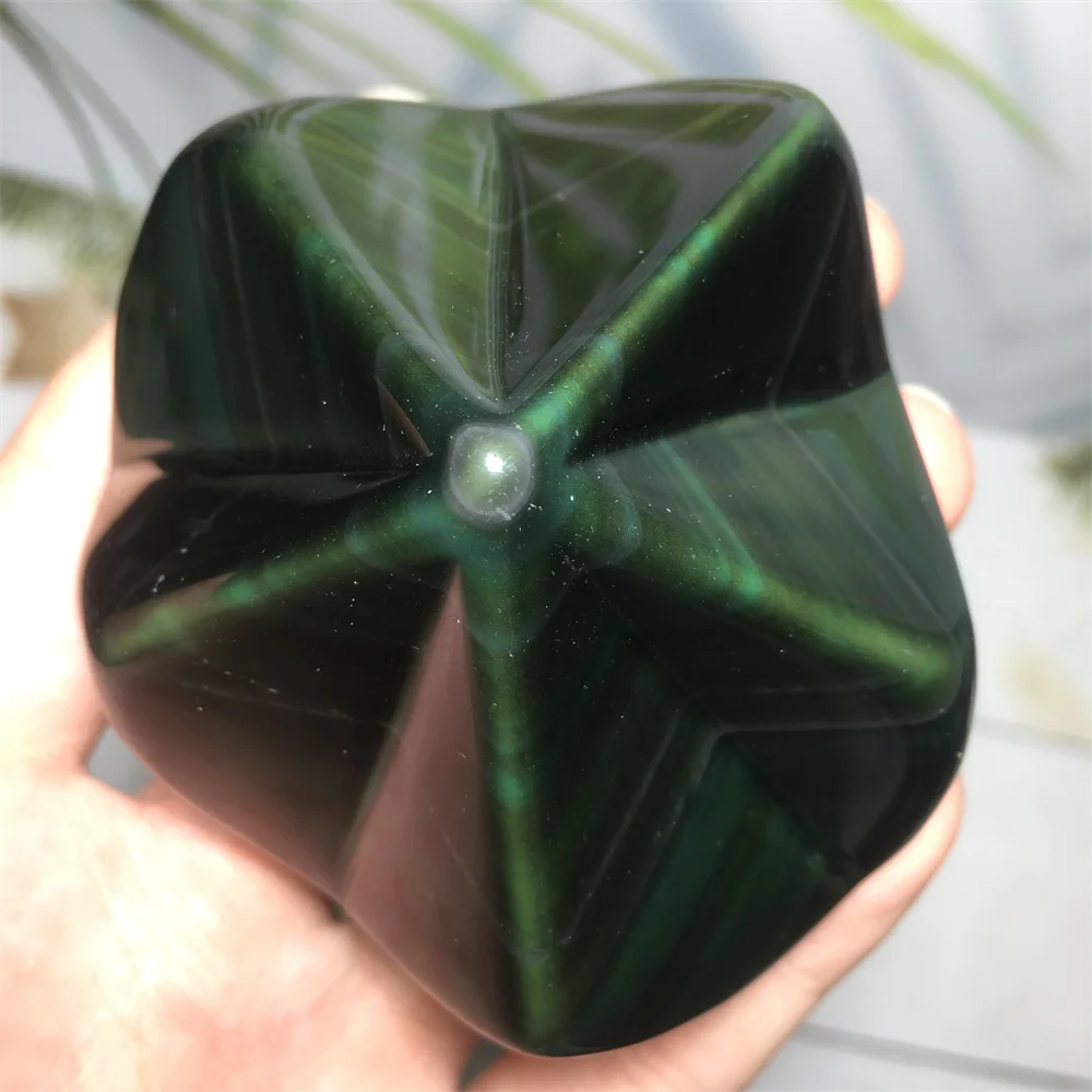 

Природные звезды обсидиан, зеленые камни и кристаллы, исцеляющая искусственная ручная резная пентаграмма, талисман, украшение для гостиной