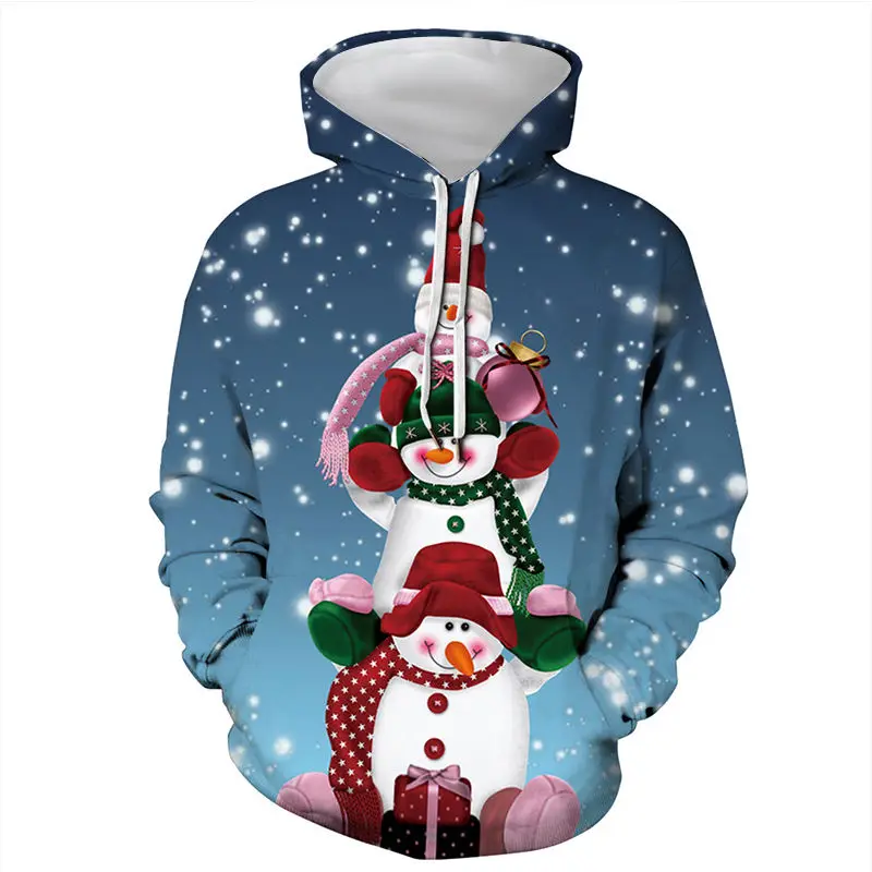 

3D Print Funny Superimposed Christmas Snowman hoodie printing Christmas Men Couples Fall Winter Warm Casual Long Sleeve Hoodie