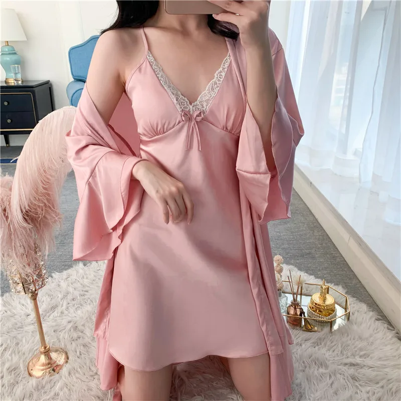 Женская сексуальная ночная рубашка кимоно кружевной свадебный комплект с