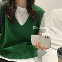 waistcoat vest sweater 2021 womens new style outer solid color soft korean fashion loose knit sweater v neck outer sweater top