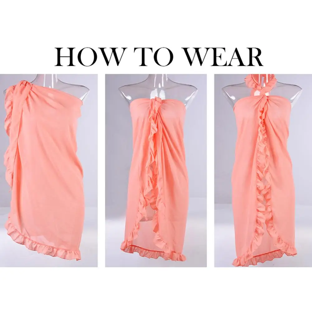 

Swimwear Women Floral Suit Bathing Suit Skirts Women Solid Color Beach Long Skirt Ruffles Sarong Wrap Bikini Cover Up Swimsuit