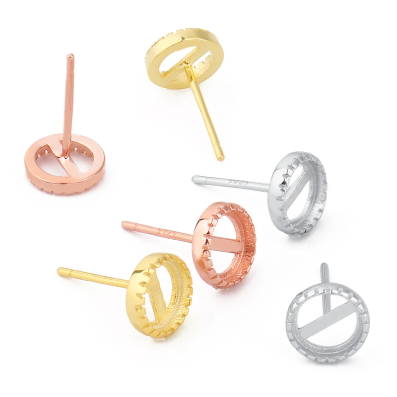 925 Sterling Silver Blank Earring Base Cabochon Cameo Base Fit 6mm Flat Earring Rose Gold Setting Supplies For Jewelry Making