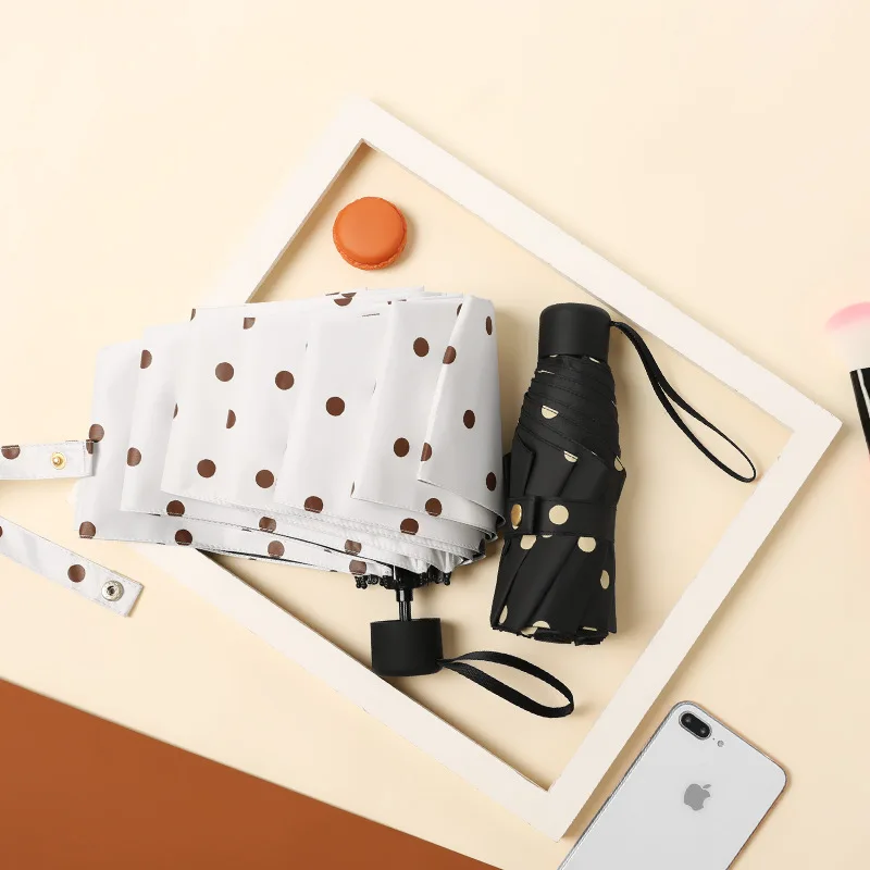 Sun Umbrella Female Sunscreen Polka Dot Hipster Pocket Rain and Dual-Use Vinyl Folding | Дом и сад