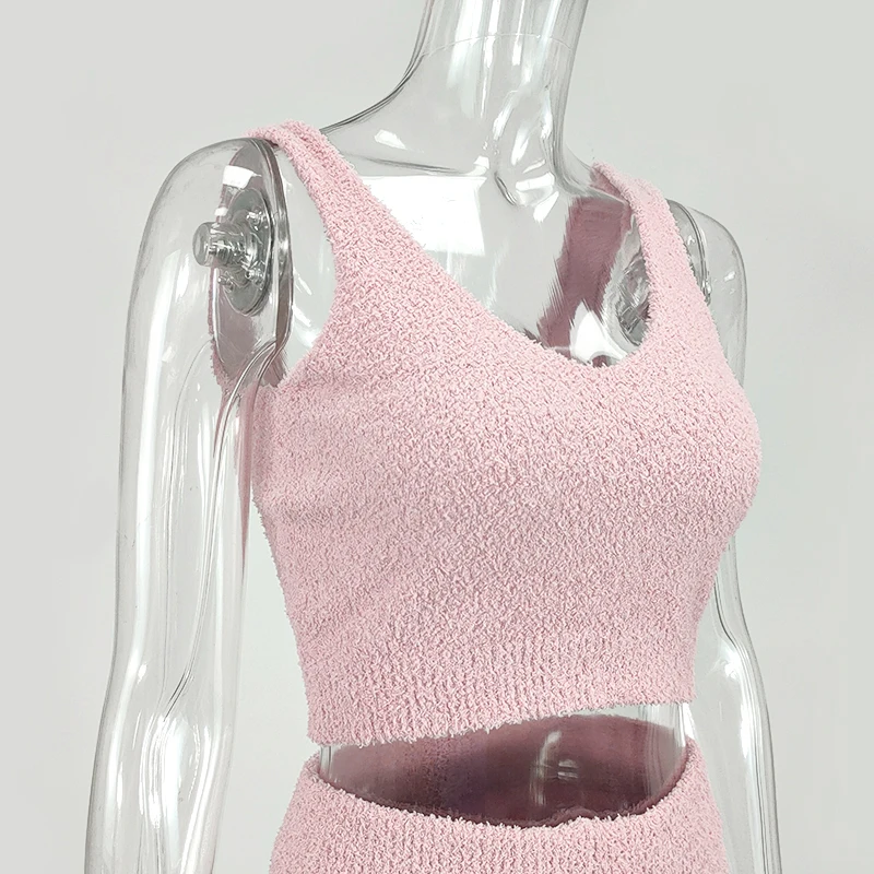 

Fluffy Two Piece Set Lounge Sexy 2 Piece Set Women Sweater knit Set Tank Top And Pants Casual Homewear Outfits Home Suit