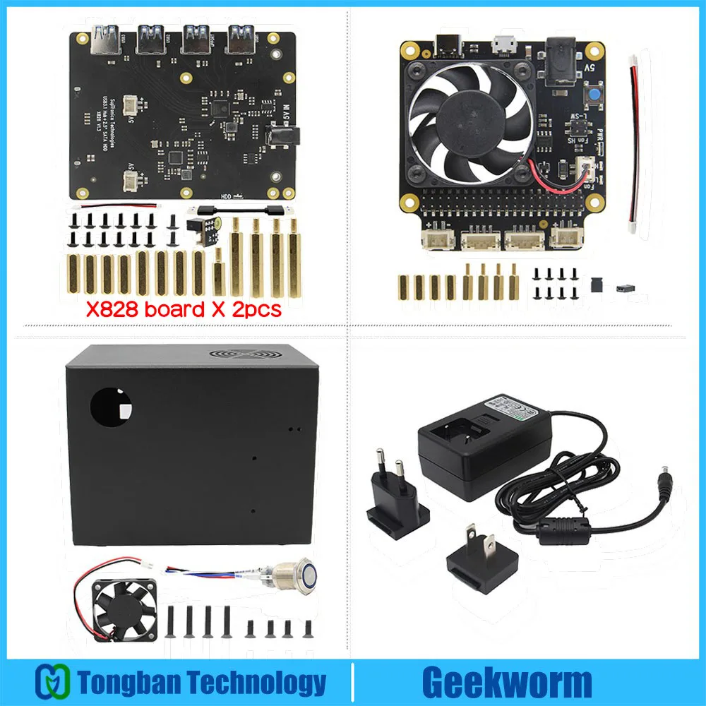 Raspberry Pi X828 2.5" SATA HDD/SSD Storage Expansion Board+X735 Power Management Board+Matel Case+Power Supply for 4 Model B |