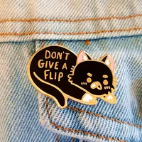 dont give a flip cat hard enamel pins cute cartoon black kitty lapel pin jacket jeans badge brooch fashion accessories
