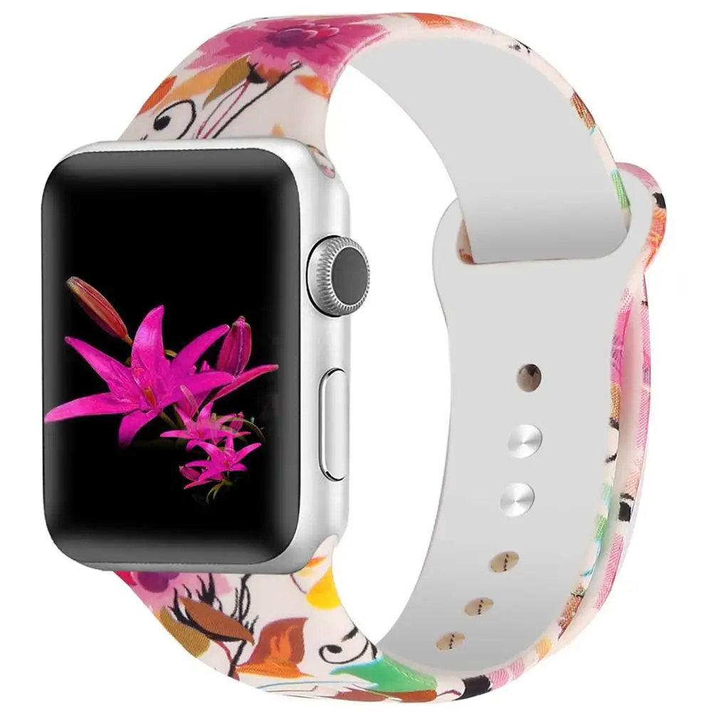 G Печатные силиконовый ремешок для наручных часов Apple Watch 38 мм/40 мм 42 мм/44 мм спортивный ремешок для наручных часов iwatch серии 4/3/2/1 Смарт-часы браслет - Цвет ремешка: G