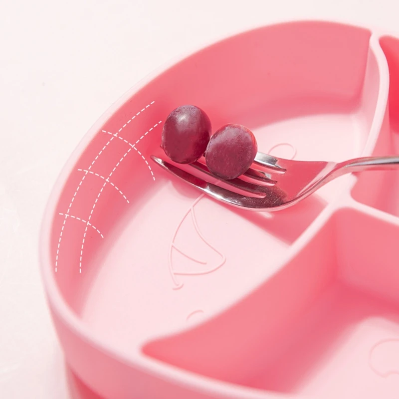 Plato de silicona de grado alimenticio para dibujo de vacas, cuenco de succi&oacute;n dividido para beb&eacute;, plato de cena antideslizante para ni&ntilde;os, plato de aprendizaje de alimentaci&oacute;n-5