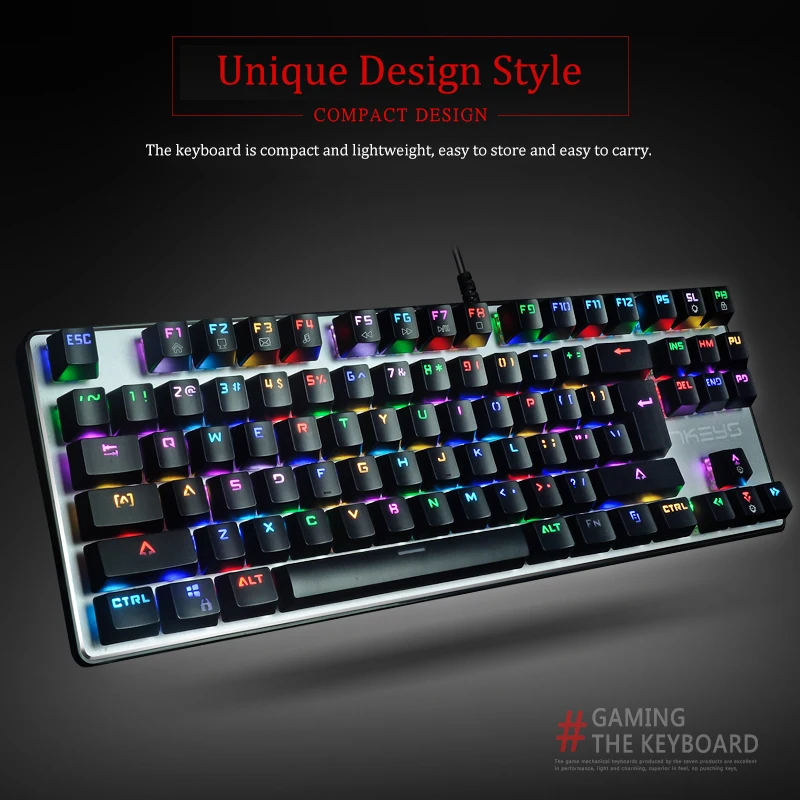 RGB Mechanical Keyboard Metal Wired Colorful Backlit Anti-ghosting 87 Keys Blue Switch Gaming Keyboards For Desktop Laptop | Компьютеры и
