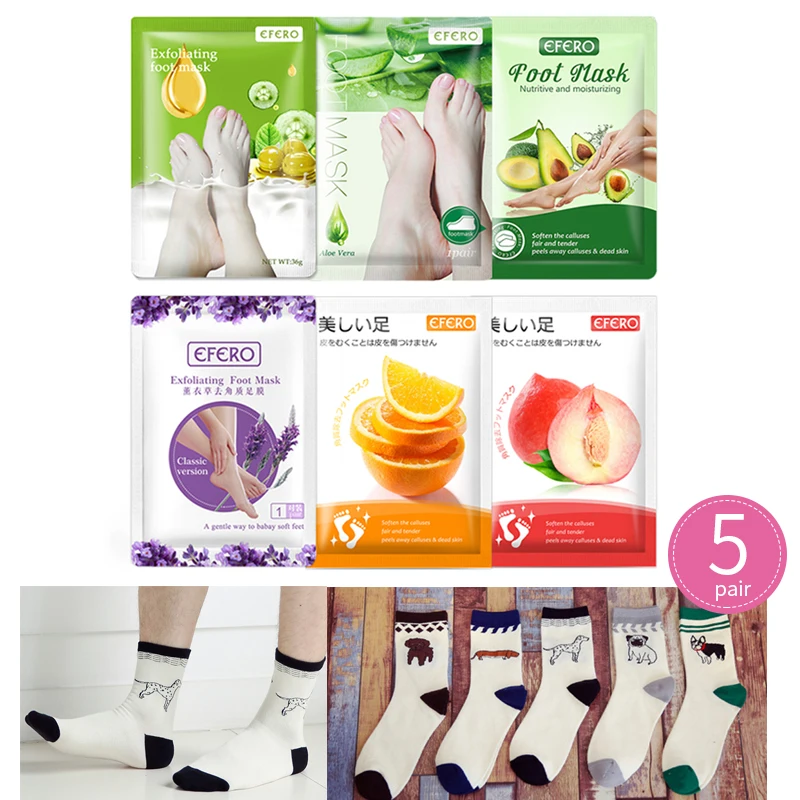 

6Pair Foot Mask Peel Moisturizing Removal Calluses Crack Heel Socks for Pedicure Peel Foot Spa Exfoliating Mask +5pair Socks