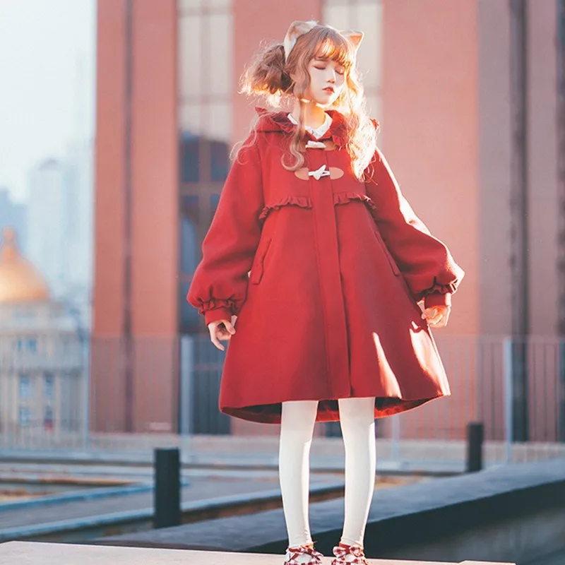 

Sweet Lolita Clothes JK Cosplay Winter Woolen Overcoat Thick Warm Kawaii Black Dress Christmas Halloween Costumes For Women