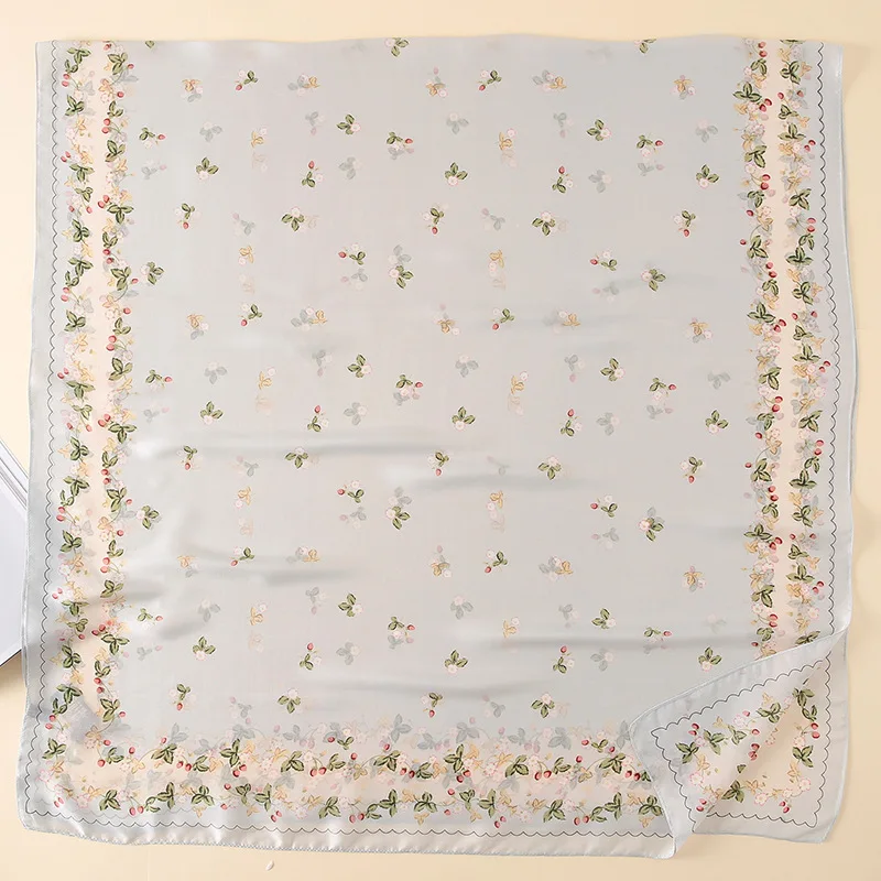 

Chinese Silk Ladies Silk Shawls Beautiful Small Flowers Silk Scarf Out Party Sunscreen Scarf Spring, Summer and Autumn New Style