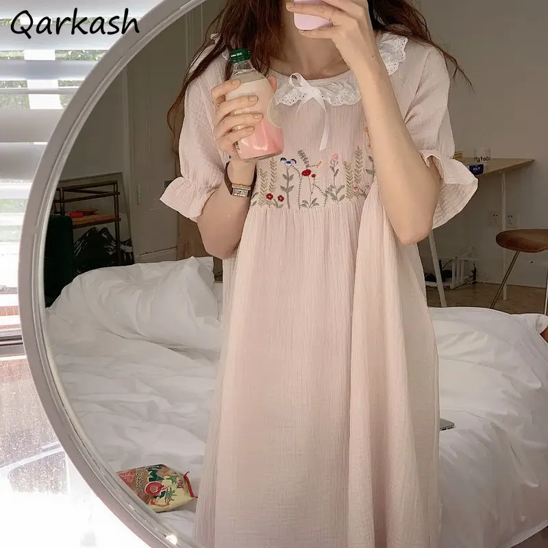 

Nightgowns Women Summer Lace O-neck Nightwear Floral Princess Style Sweet Lovely Ins Cozy Japan Version Loose Sleepwear Homewear