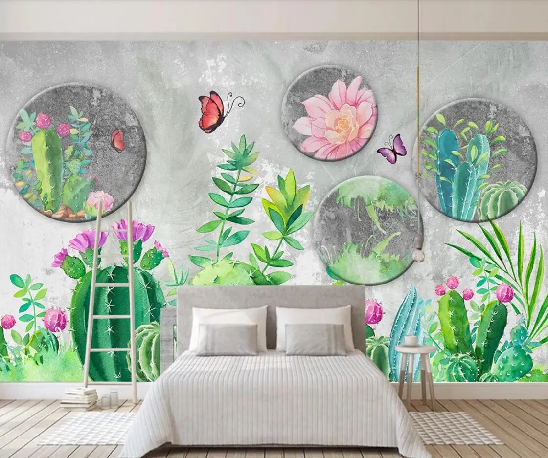 Фотообои с кактусами настенная бумага в скандинавском стиле изображением