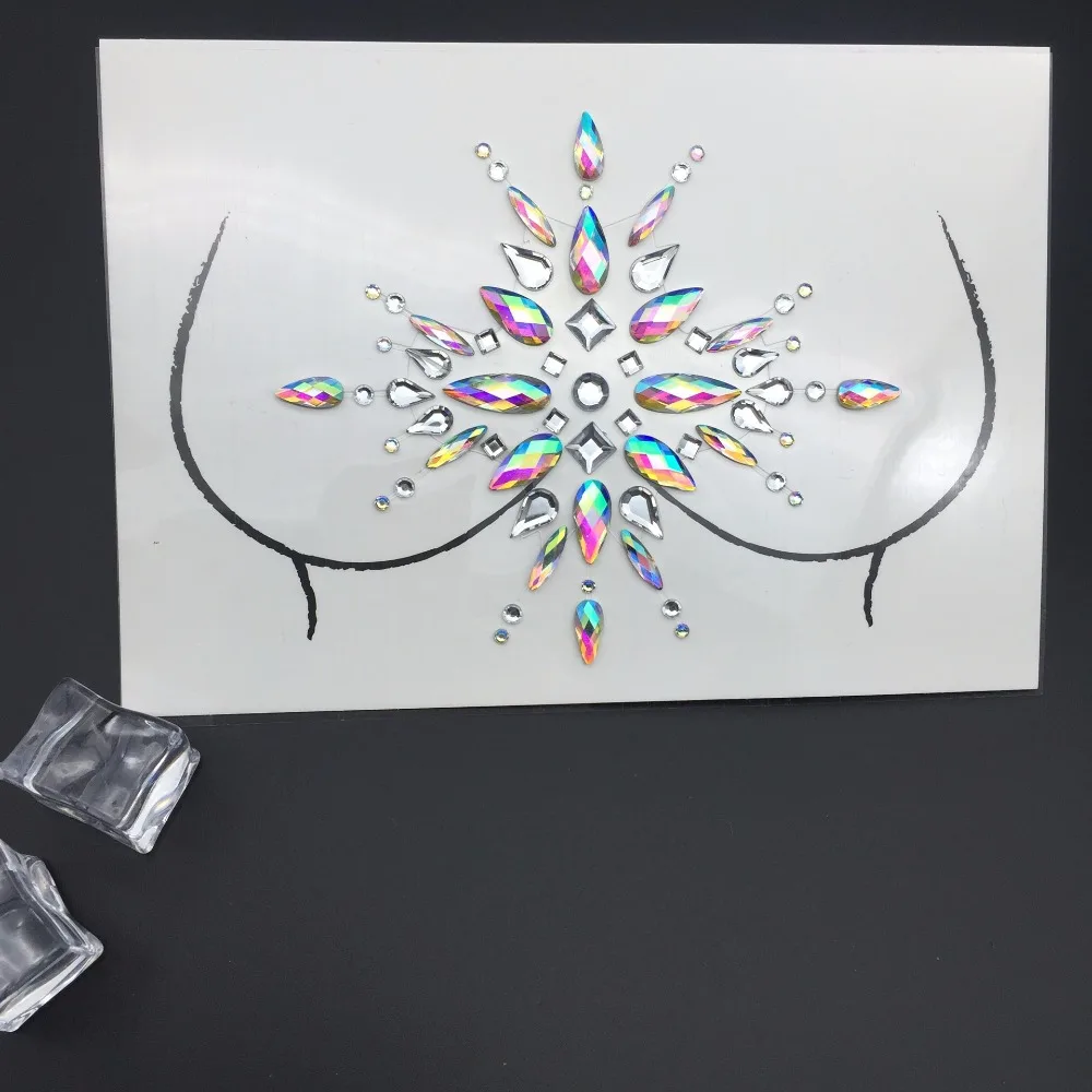 DIY Временные татуировки груди Патчи Boob Стикеры макияж кристаллы драгоценные