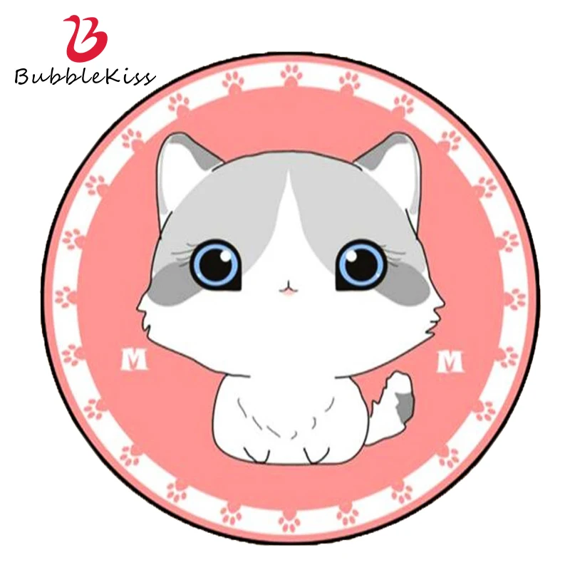 

Bubble Kiss Cartoon Round Carpet Fashion Pink Cat Pattern Rugs Home Creative Floor Mat Cute Children's Room Decor Pad $9.9 Sale