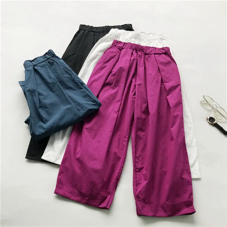 

Fashion Korean woman wide leg pants 2021 autumn women high waist casual trousers joggers cotton linen pants streetwear