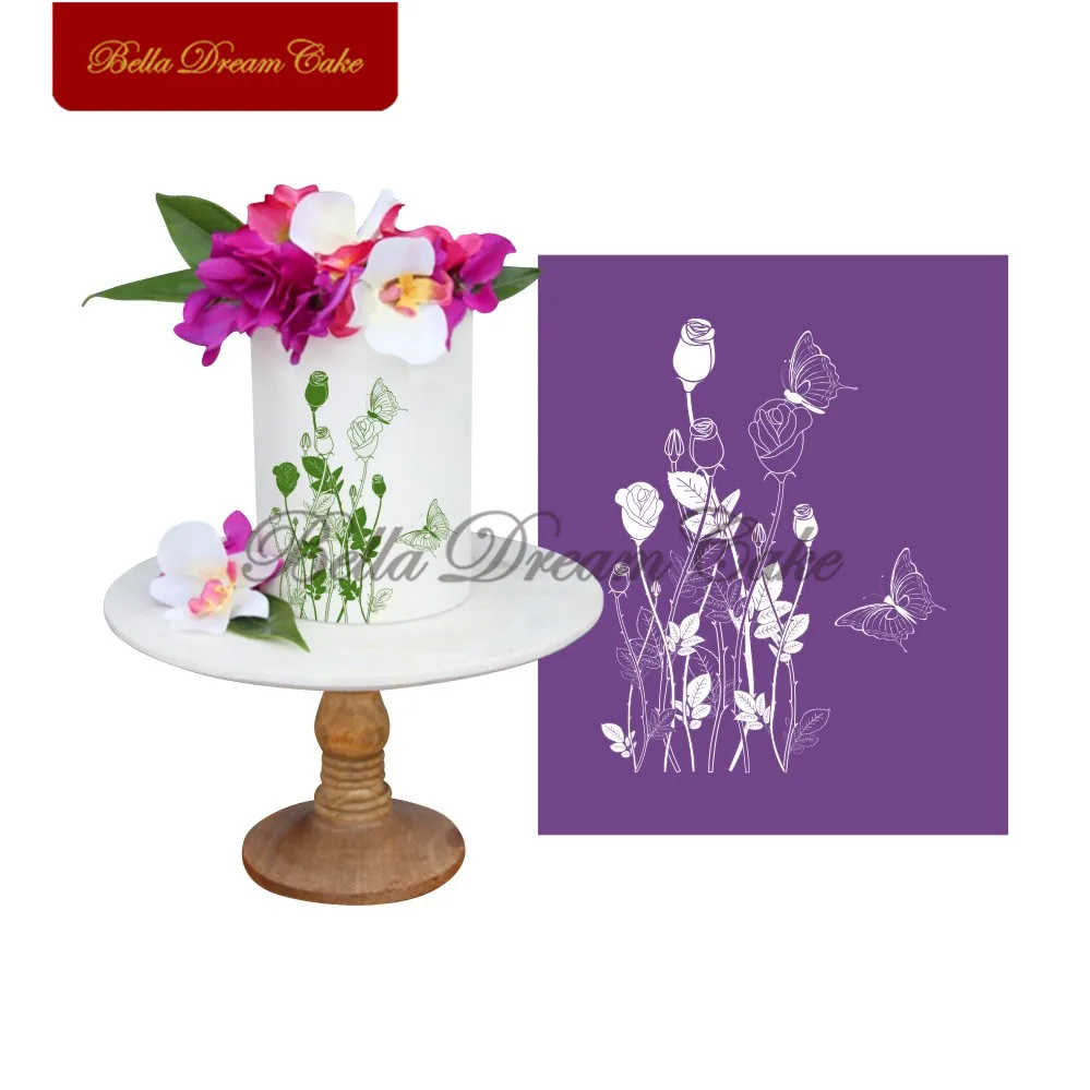 Цветок розы бабочка кружевной узор сетчатый трафарет Инструменты для украшения