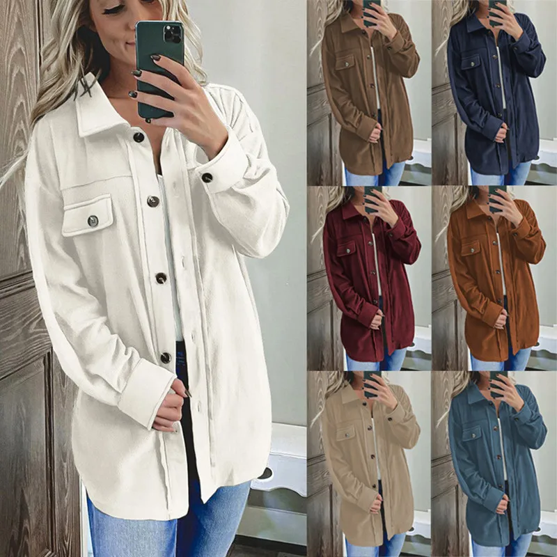 

Autumn Winter Solid Long-sleeved Cardigan Women's Lapel Loose Single-Breasted Jacket Jackets For Women 2021 Женская Одежда Осень